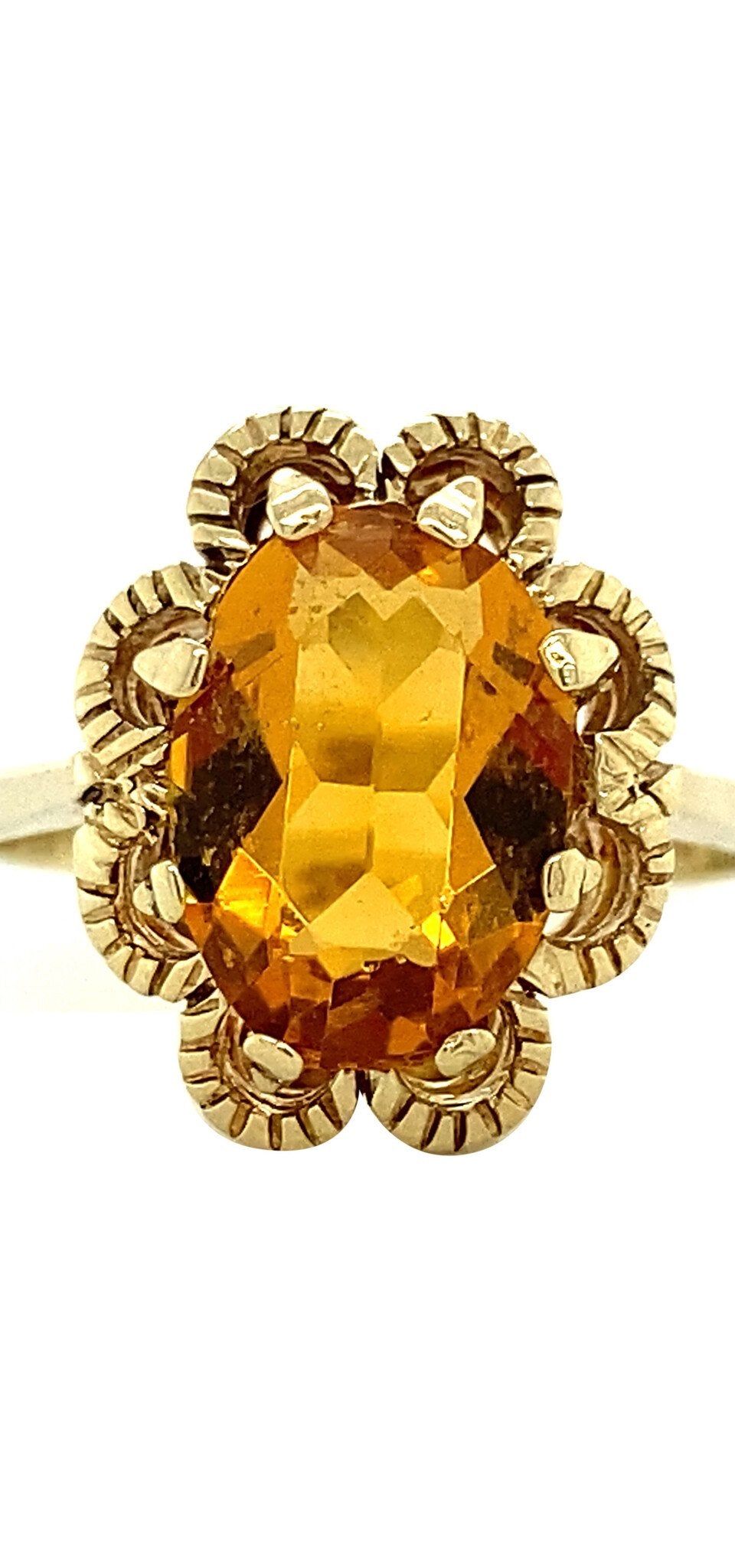 Vintage 14K Gold Ring with Orange Glass